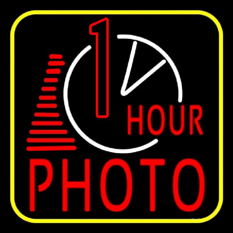 Custom 1 Hour Photo With Clock Icon Neon Sign USA Custom Neon Signs