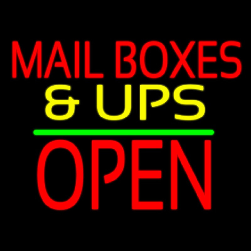 Custom Mail Boxes And Ups Open Block Green Line Neon Sign USA Custom